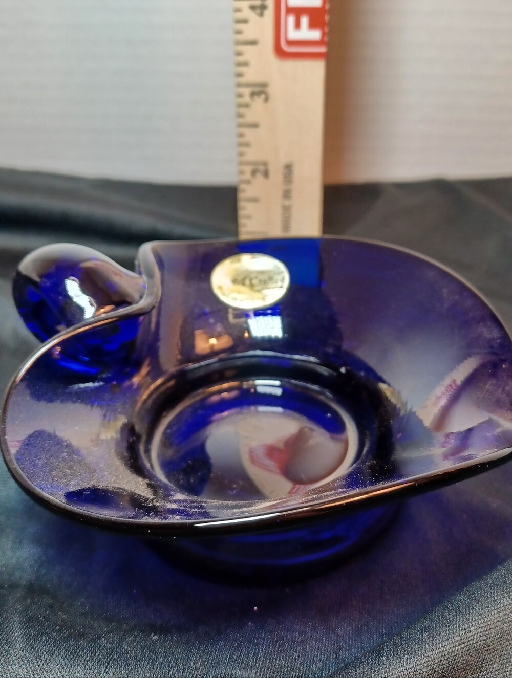 Vintage Art Glass Cobalt Blue Glass Decorative Bowl Signed By J.W. Shelton - Picture 9 of 9
